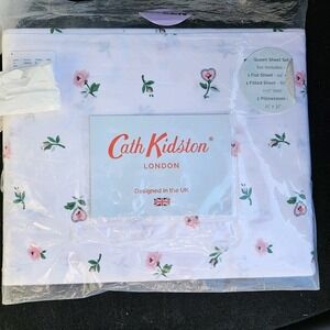 NEW Cath Kidston QUEEN Sheet Set 4pc Pink Lace Ditsy 100% Cotton PERCALE